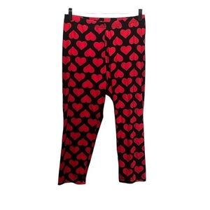 Women’s Heart cropped Leggings Black Red Valentine’s Day Size XL